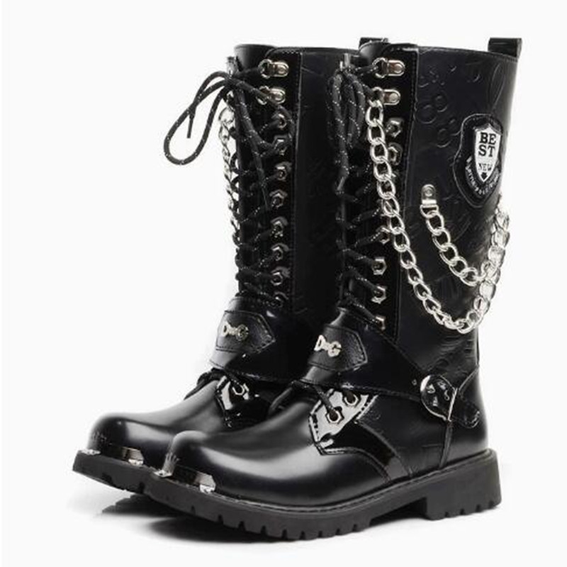 Motorcycle Chain - Men Fashion Motorcycle Boots Mid-calf Breathable